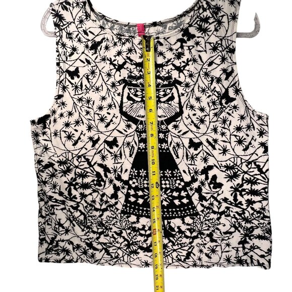 Plenty By Tracy Reese Sleeveless Top Black White Skeleton Tribal Woman M - Picture 6 of 8